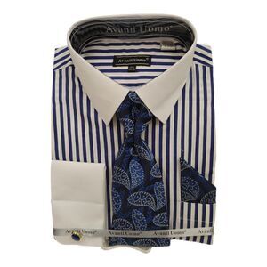 MEN'S AVANTI UOMO STRIPED DRESS SHIRT WITH FRENCH CUFF & POCKET SQUARE. DN126M